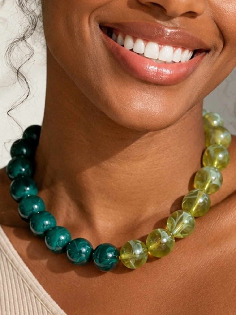 Two-Tone Green and Chartreuse Beaded Necklace
